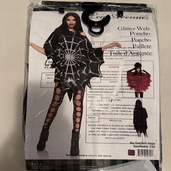 Leg Avenue Black Glitter Web Poncho Costume - Picture 1 of 1